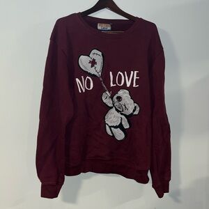 Retro Label XXL No Love All Embroidered Teddy Bear Street Crewneck